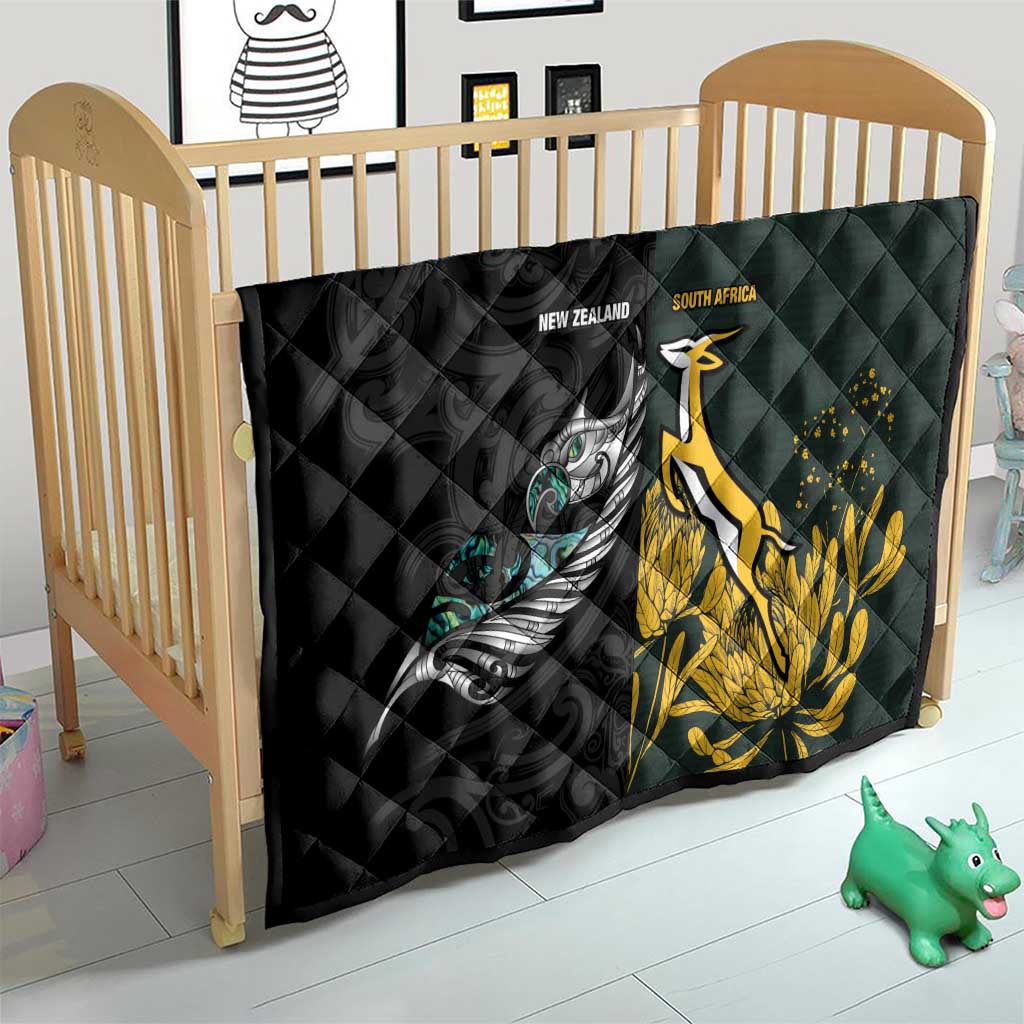 New Zealand and South Africa Rugby Quilt Silver Fern With Springboks LT15 - Polynesian Pride
