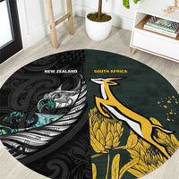 New Zealand and South Africa Rugby Round Carpet Silver Fern With Springboks
