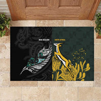 New Zealand and South Africa Rugby Rubber Doormat Silver Fern With Springboks LT15 Black - Polynesian Pride