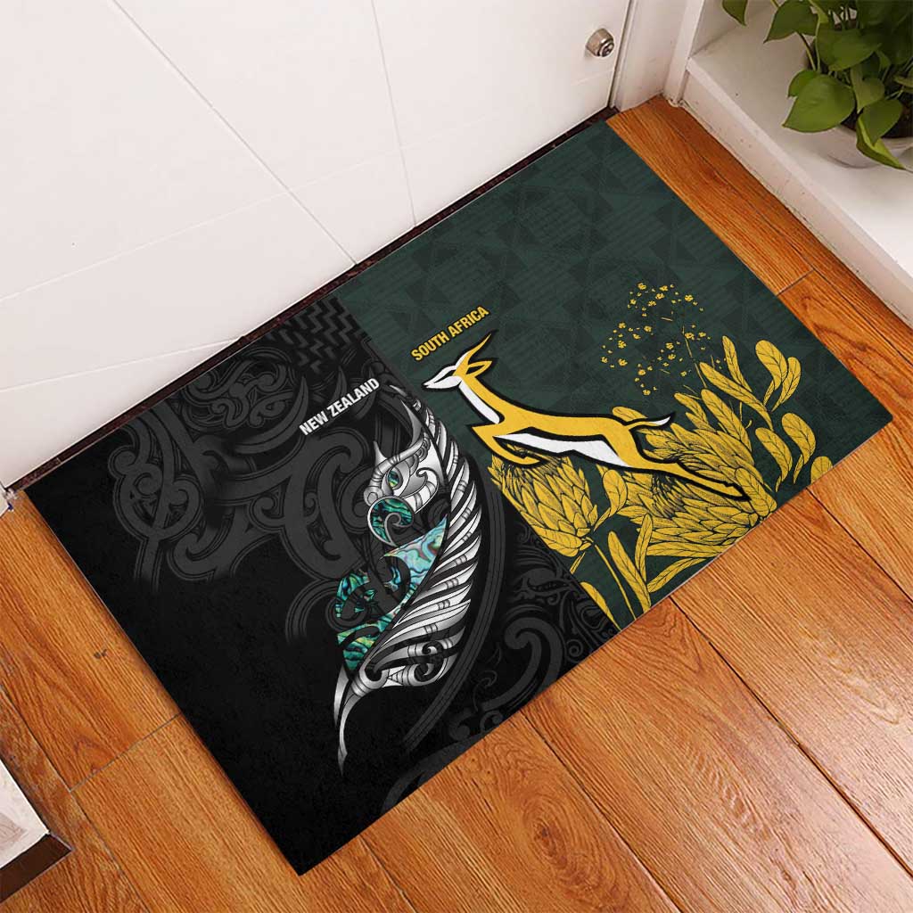 New Zealand and South Africa Rugby Rubber Doormat Silver Fern With Springboks LT15 - Polynesian Pride