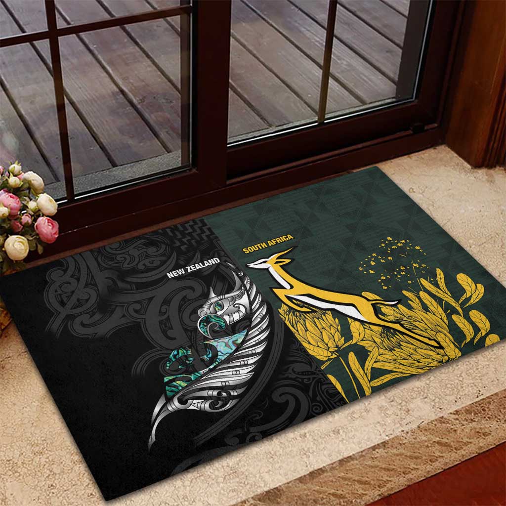 New Zealand and South Africa Rugby Rubber Doormat Silver Fern With Springboks LT15 - Polynesian Pride