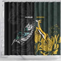 New Zealand and South Africa Rugby Shower Curtain Silver Fern With Springboks