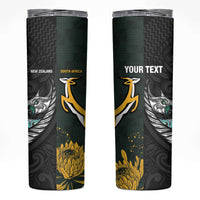 New Zealand and South Africa Rugby Custom Skinny Tumbler Silver Fern With Springboks LT15 Black - Polynesian Pride