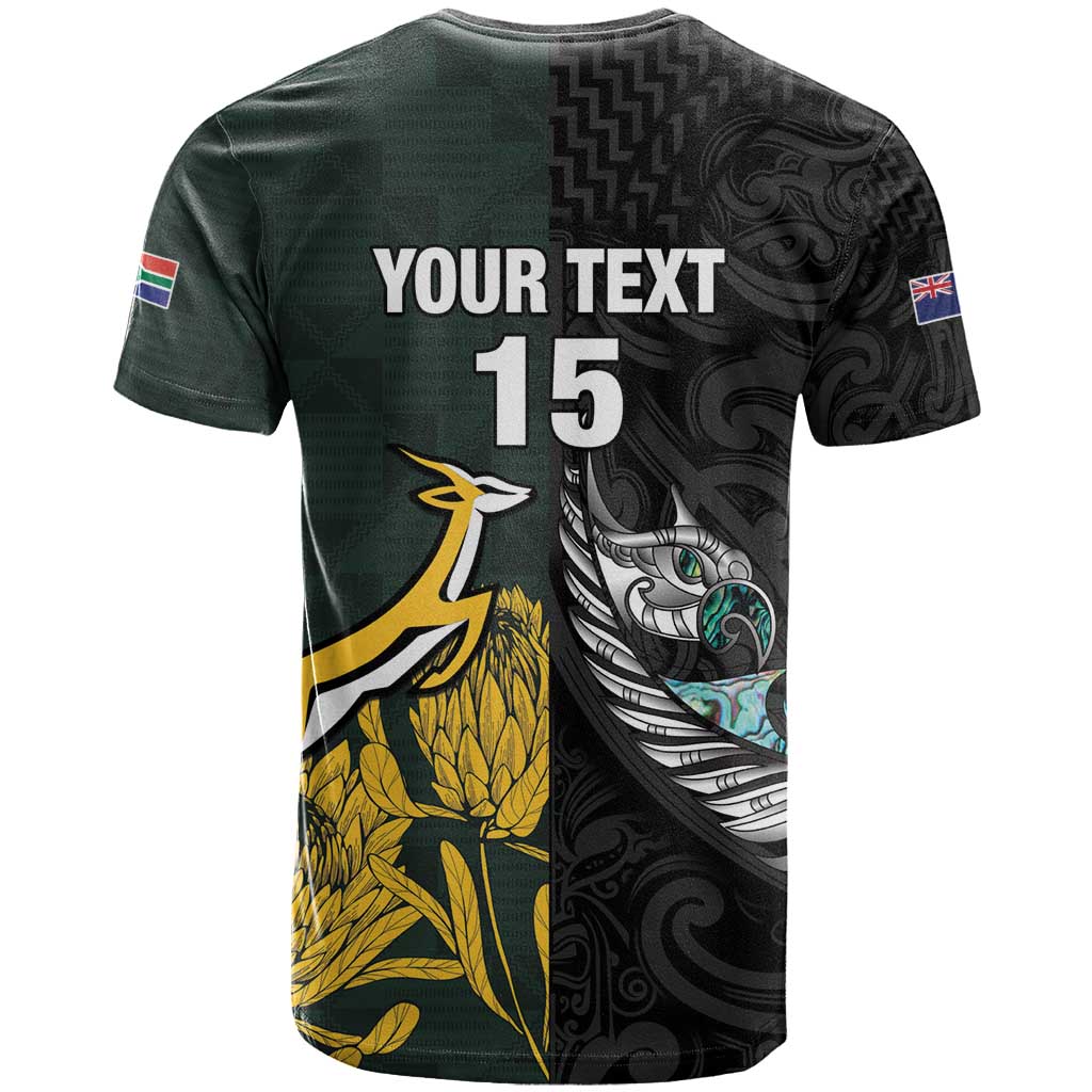 New Zealand and South Africa Rugby Custom T Shirt Silver Fern With Springboks LT15 - Polynesian Pride
