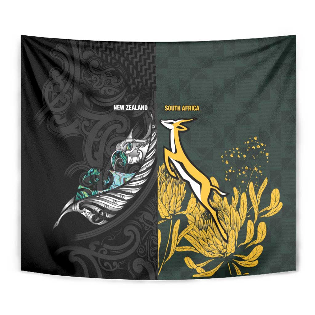 New Zealand and South Africa Rugby Tapestry Silver Fern With Springboks