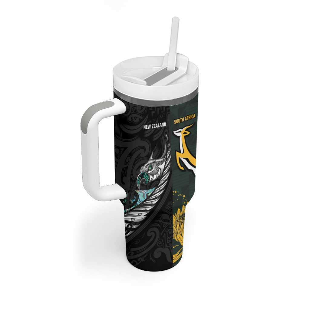New Zealand and South Africa Rugby Custom Tumbler With Handle Silver Fern With Springboks LT15 - Polynesian Pride