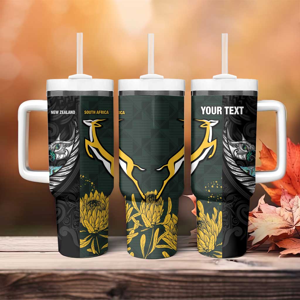 New Zealand and South Africa Rugby Custom Tumbler With Handle Silver Fern With Springboks LT15 - Polynesian Pride