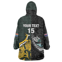 New Zealand and South Africa Rugby Custom Wearable Blanket Hoodie Silver Fern With Springboks