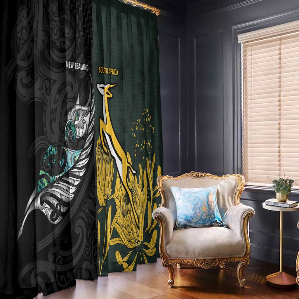 New Zealand and South Africa Rugby Window Curtain Silver Fern With Springboks LT15 - Polynesian Pride