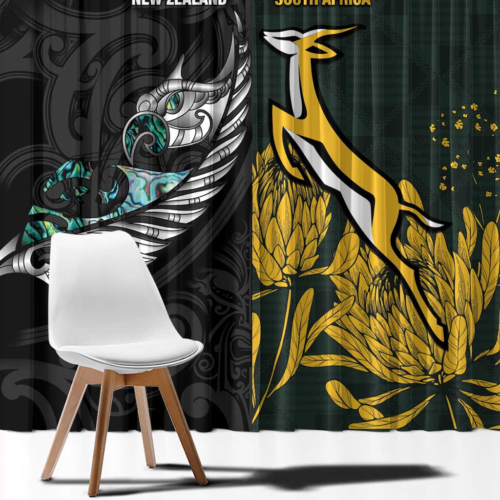 New Zealand and South Africa Rugby Window Curtain Silver Fern With Springboks LT15 - Polynesian Pride