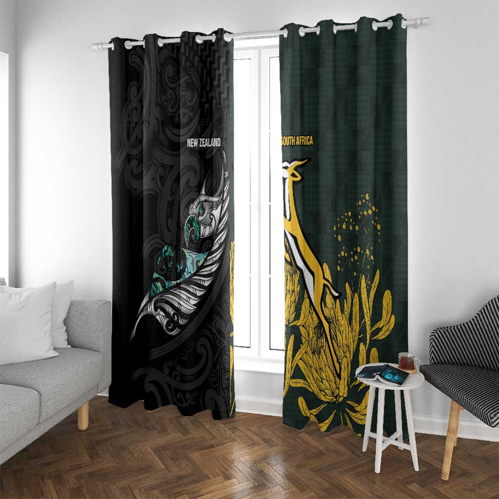 New Zealand and South Africa Rugby Window Curtain Silver Fern With Springboks LT15 With Grommets Black - Polynesian Pride