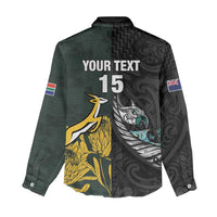 New Zealand and South Africa Rugby Custom Women Casual Shirt Silver Fern With Springboks