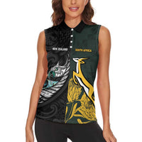 New Zealand and South Africa Rugby Custom Women Sleeveless Polo Shirt Silver Fern With Springboks