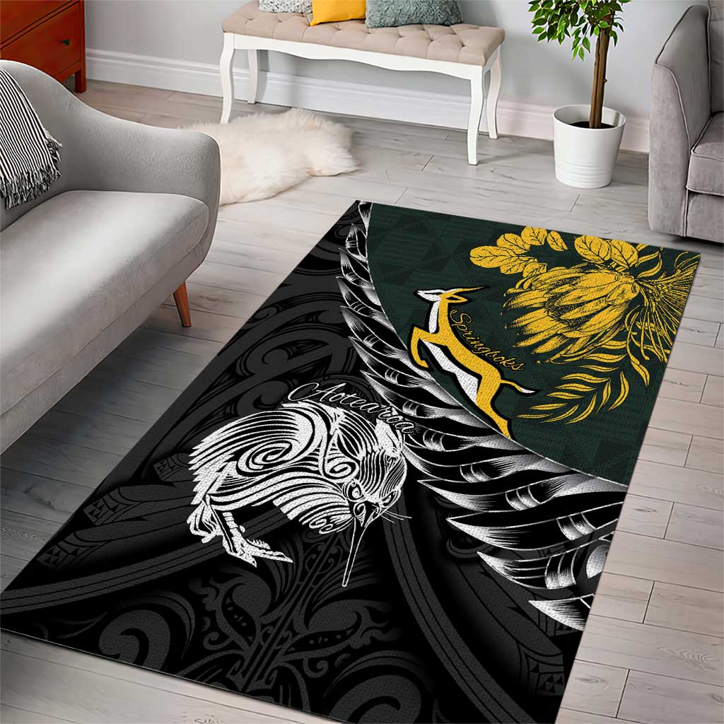 New Zealand and South Africa Rugby Area Rug Maori Kiwi With Springboks LT15 - Polynesian Pride