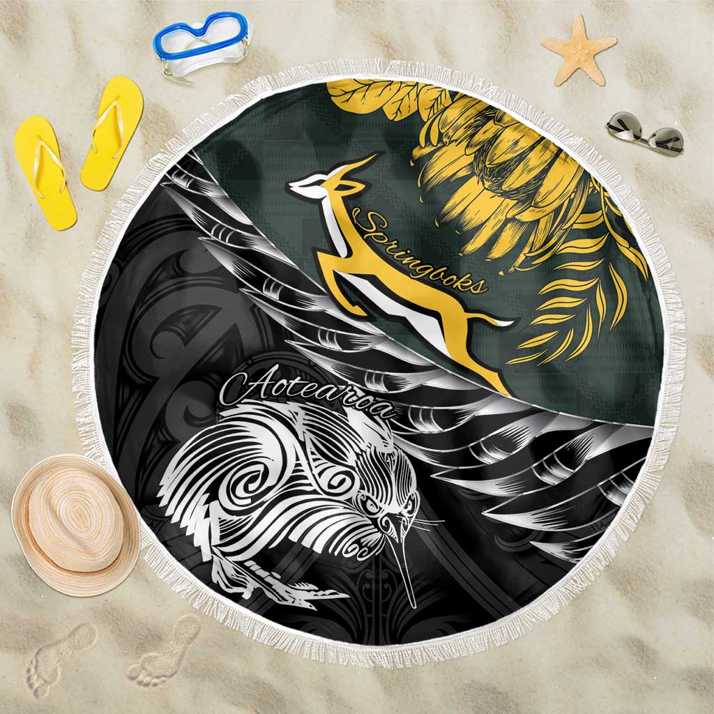 New Zealand and South Africa Rugby Beach Blanket Maori Kiwi With Springboks