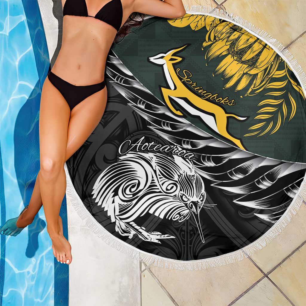 New Zealand and South Africa Rugby Beach Blanket Maori Kiwi With Springboks