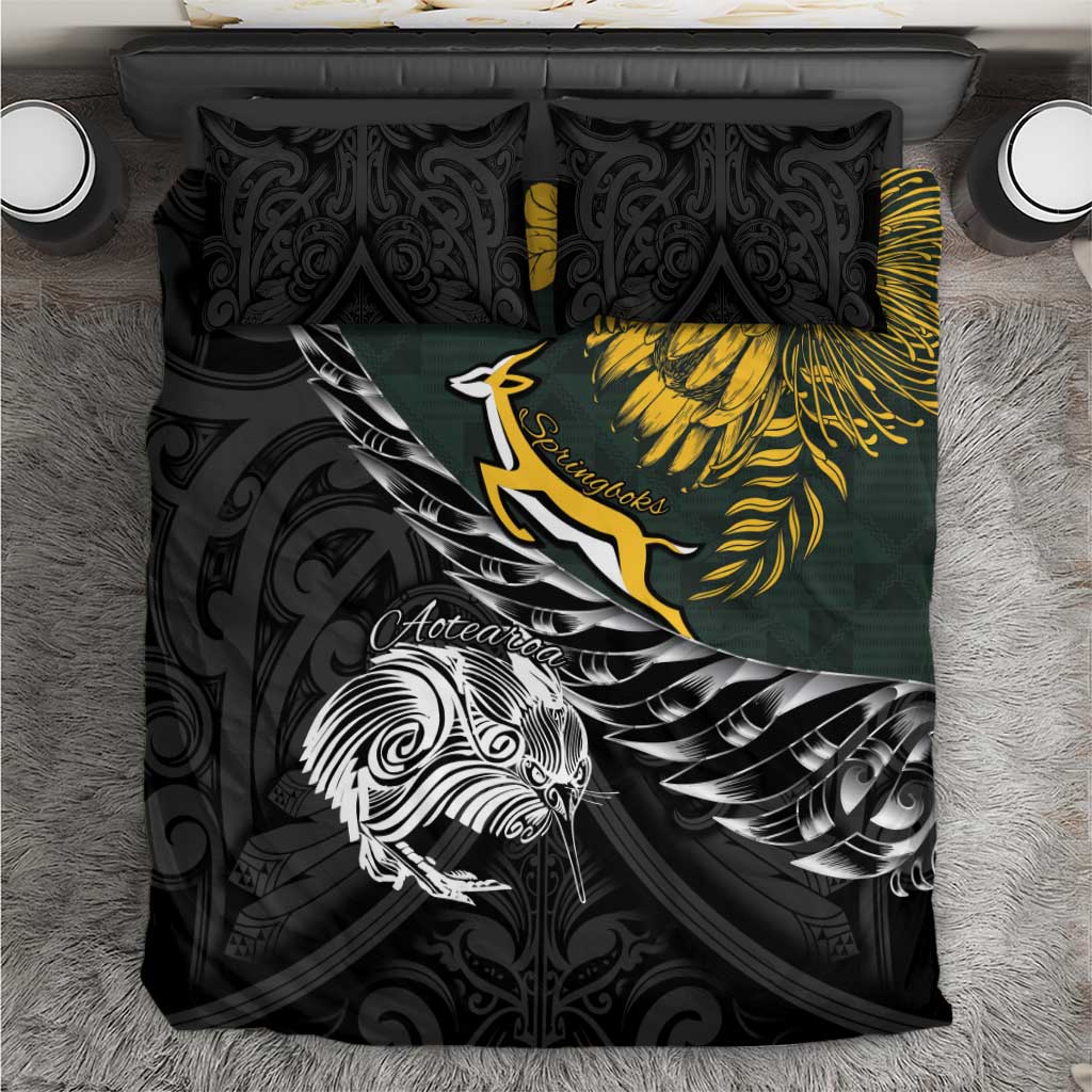 New Zealand and South Africa Rugby Bedding Set Maori Kiwi With Springboks