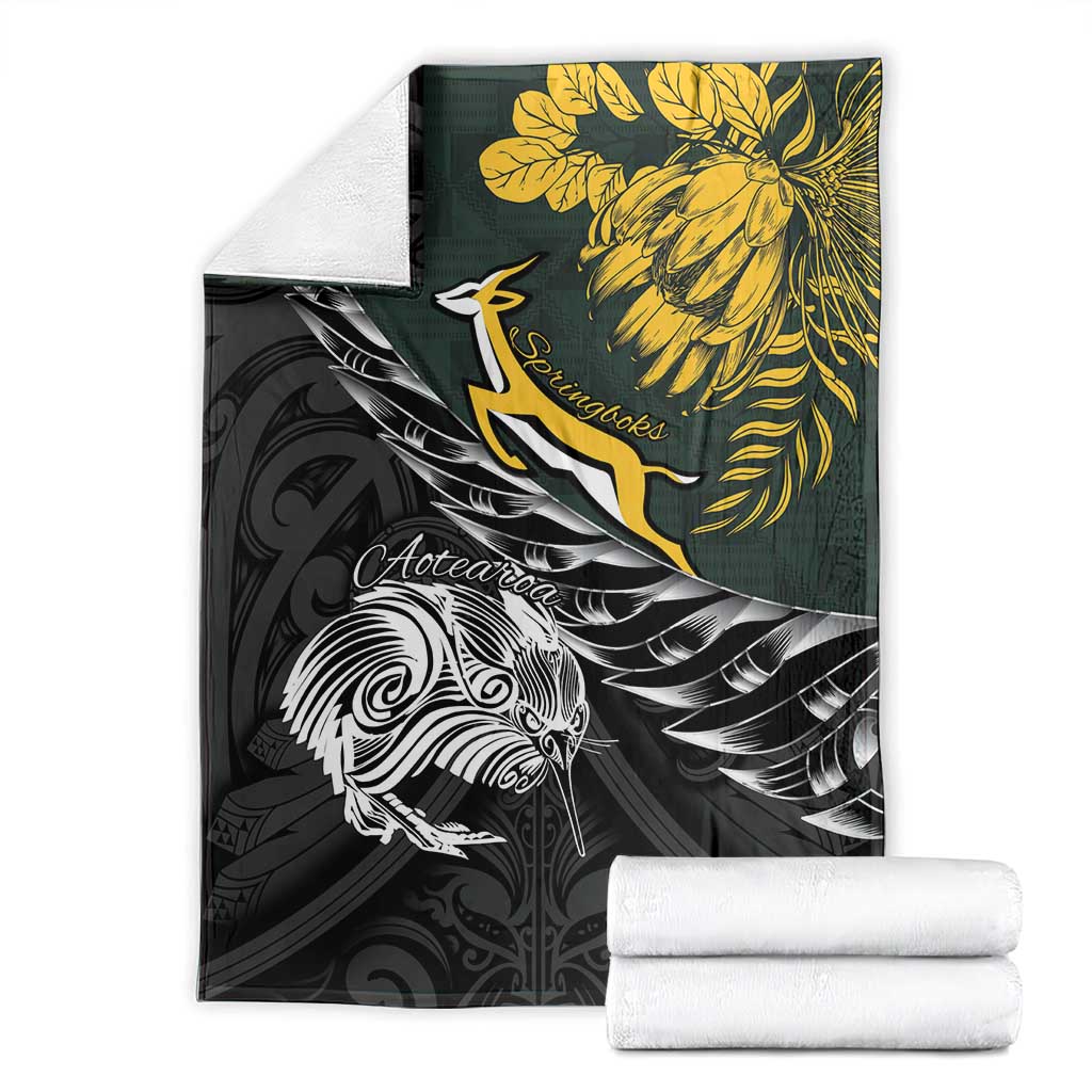 New Zealand and South Africa Rugby Blanket Maori Kiwi With Springboks