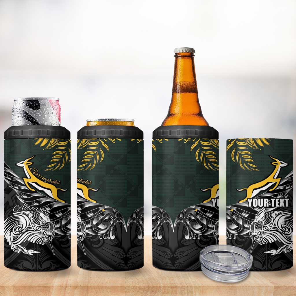 New Zealand and South Africa Rugby Personalised 4 in 1 Can Cooler Tumbler Maori Kiwi With Springboks