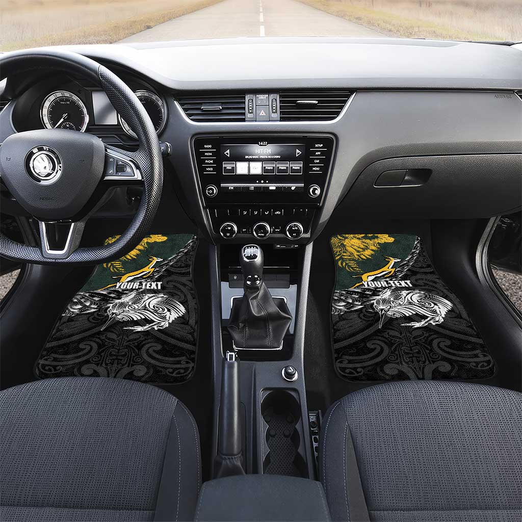 New Zealand and South Africa Rugby Car Mats Maori Kiwi With Springboks LT15 Set 2pcs - Front Black - Polynesian Pride