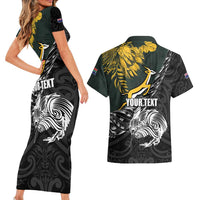 New Zealand and South Africa Rugby Personalised Couples Matching Short Sleeve Bodycon Dress and Hawaiian Shirt Maori Kiwi With Springboks LT15 - Polynesian Pride