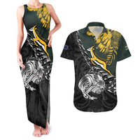 New Zealand and South Africa Rugby Personalised Couples Matching Tank Maxi Dress and Hawaiian Shirt Maori Kiwi With Springboks LT15 Black - Polynesian Pride