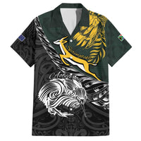 New Zealand and South Africa Rugby Personalised Family Matching Long Sleeve Bodycon Dress and Hawaiian Shirt Maori Kiwi With Springboks LT15 Dad's Shirt - Short Sleeve Black - Polynesian Pride