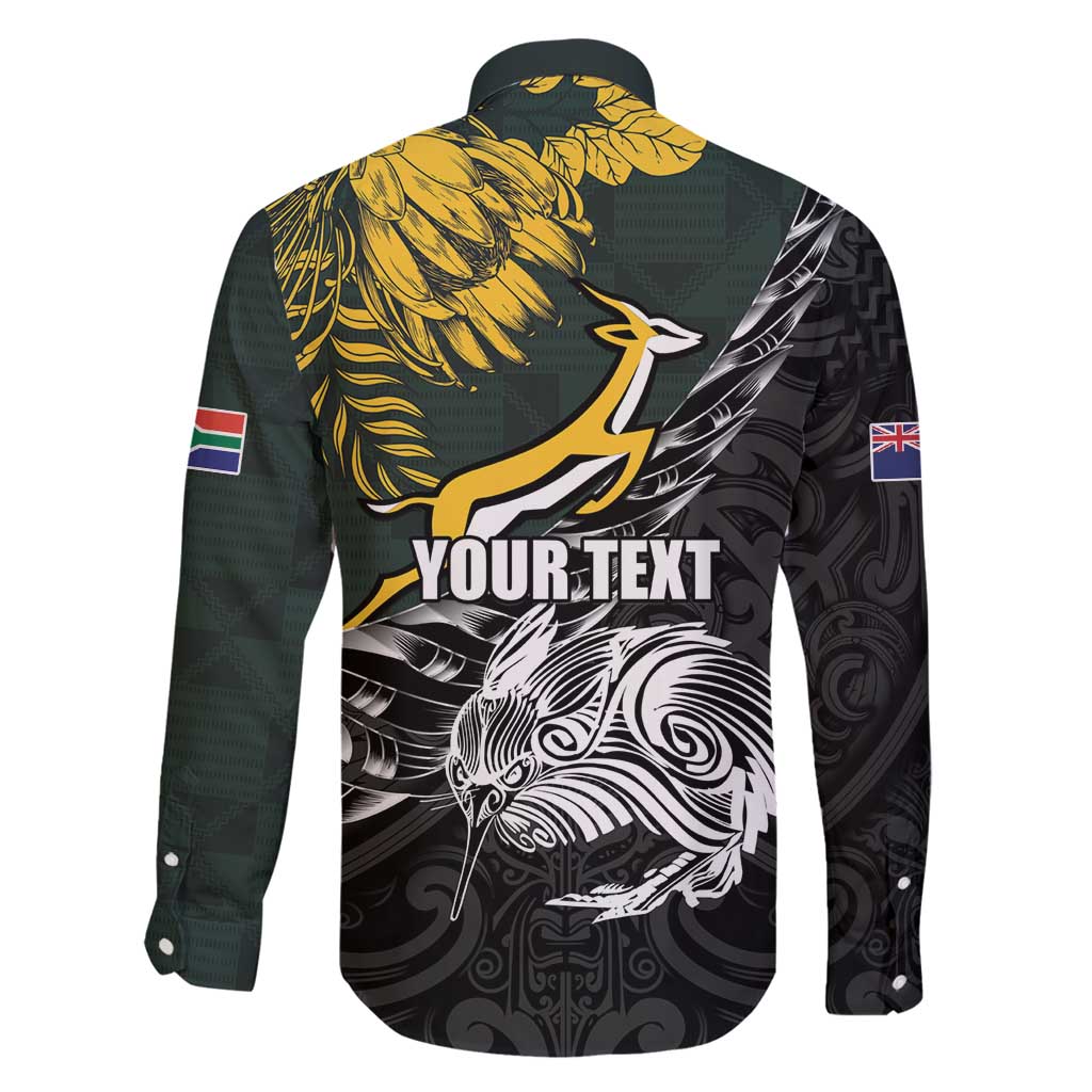 New Zealand and South Africa Rugby Personalised Family Matching Long Sleeve Bodycon Dress and Hawaiian Shirt Maori Kiwi With Springboks LT15 - Polynesian Pride