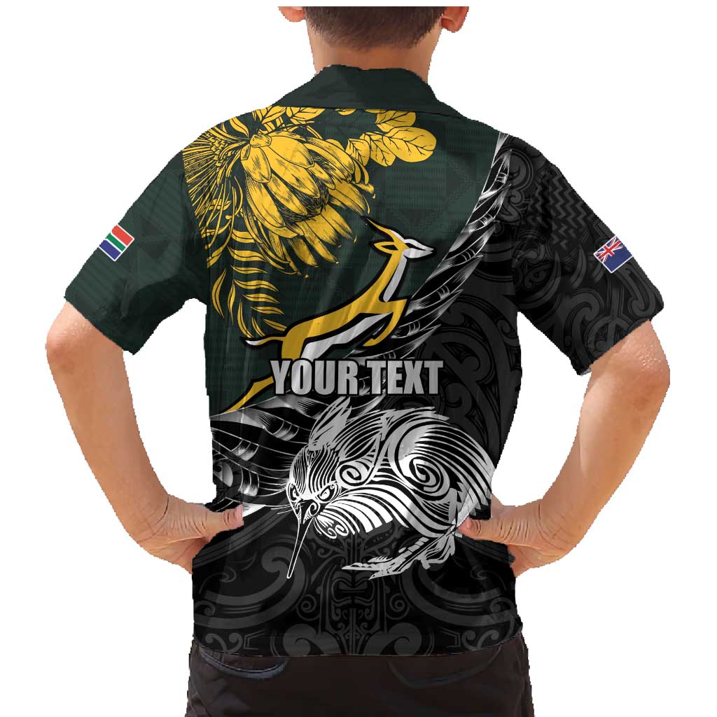 New Zealand and South Africa Rugby Personalised Family Matching Mermaid Dress and Hawaiian Shirt Maori Kiwi With Springboks LT15 - Polynesian Pride