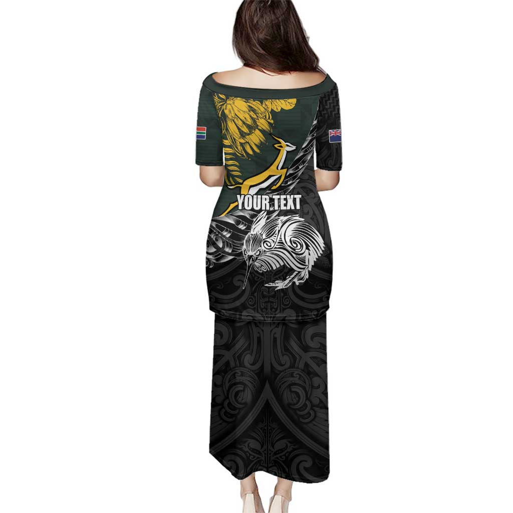 New Zealand and South Africa Rugby Personalised Family Matching Puletasi and Hawaiian Shirt Maori Kiwi With Springboks LT15 - Polynesian Pride