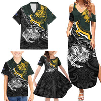 New Zealand and South Africa Rugby Personalised Family Matching Summer Maxi Dress and Hawaiian Shirt Maori Kiwi With Springboks LT15 - Polynesian Pride
