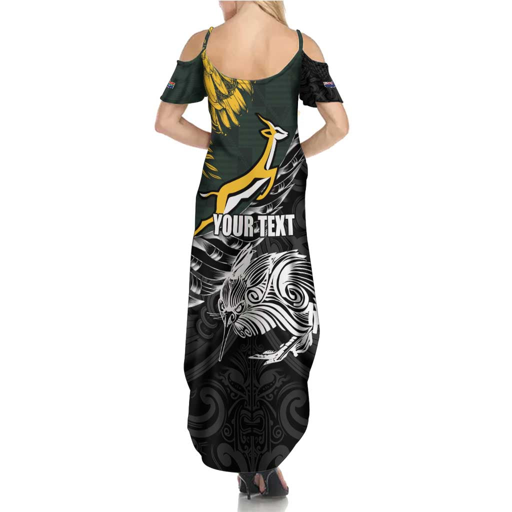 New Zealand and South Africa Rugby Personalised Family Matching Summer Maxi Dress and Hawaiian Shirt Maori Kiwi With Springboks LT15 - Polynesian Pride