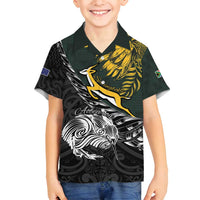 New Zealand and South Africa Rugby Personalised Family Matching Tank Maxi Dress and Hawaiian Shirt Maori Kiwi With Springboks LT15 Son's Shirt Black - Polynesian Pride