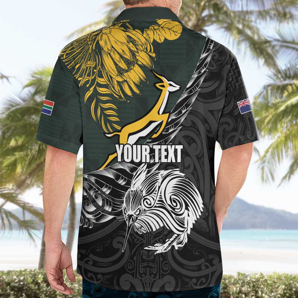 New Zealand and South Africa Rugby Personalised Hawaiian Shirt Maori Kiwi With Springboks