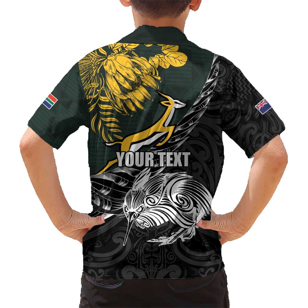 New Zealand and South Africa Rugby Personalised Kid Hawaiian Shirt Maori Kiwi With Springboks
