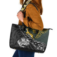 New Zealand and South Africa Rugby Leather Tote Bag Maori Kiwi With Springboks LT15 Black - Polynesian Pride