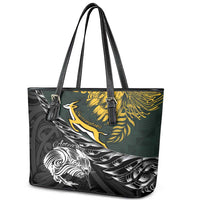 New Zealand and South Africa Rugby Leather Tote Bag Maori Kiwi With Springboks LT15 - Polynesian Pride