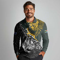 New Zealand and South Africa Rugby Personalised Long Sleeve Polo Shirt Maori Kiwi With Springboks