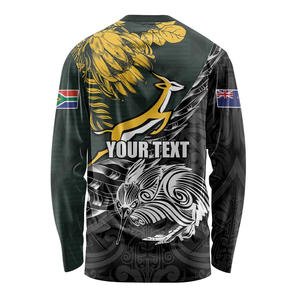 New Zealand and South Africa Rugby Personalised Long Sleeve Shirt Maori Kiwi With Springboks LT15 - Polynesian Pride