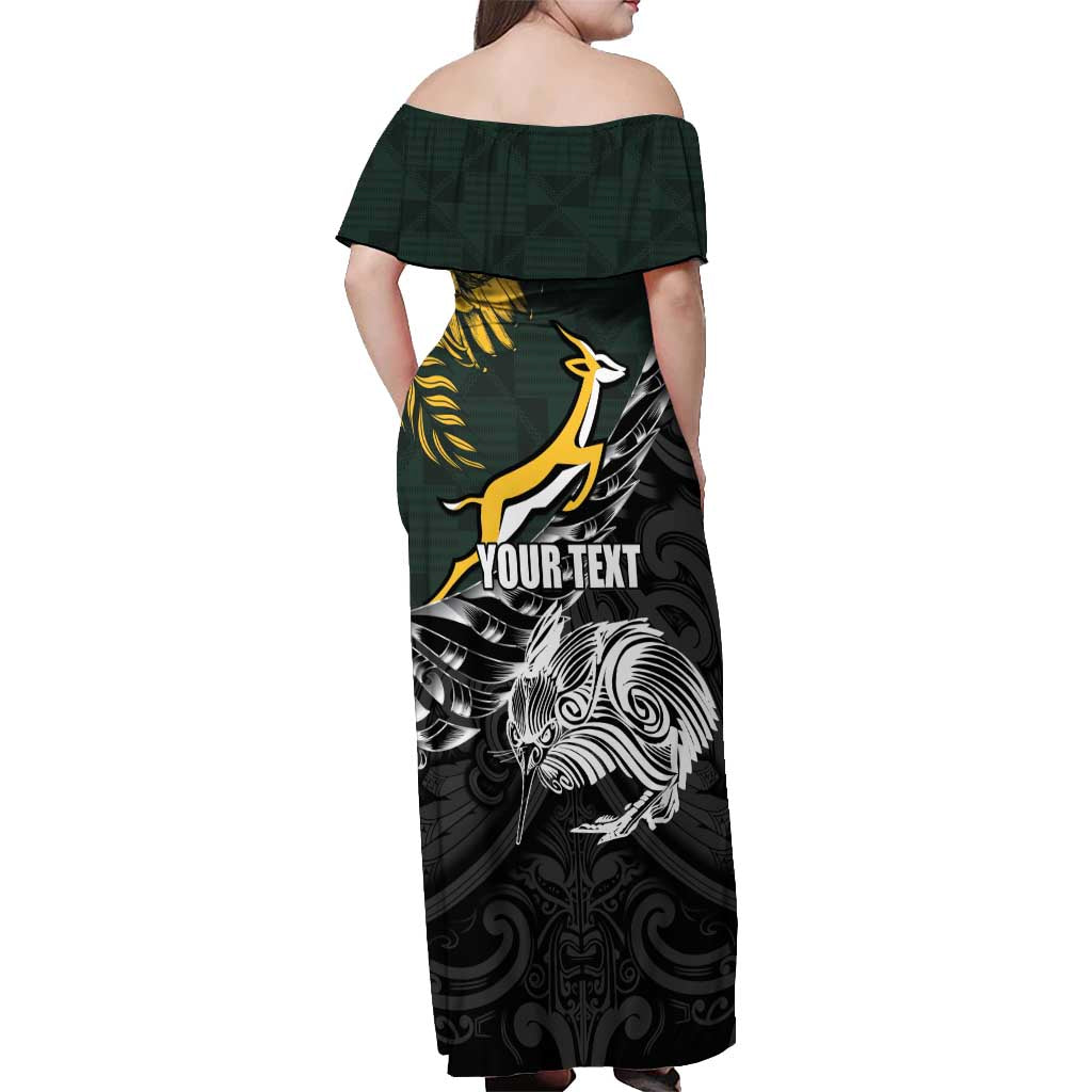 New Zealand and South Africa Rugby Personalised Off Shoulder Maxi Dress Maori Kiwi With Springboks