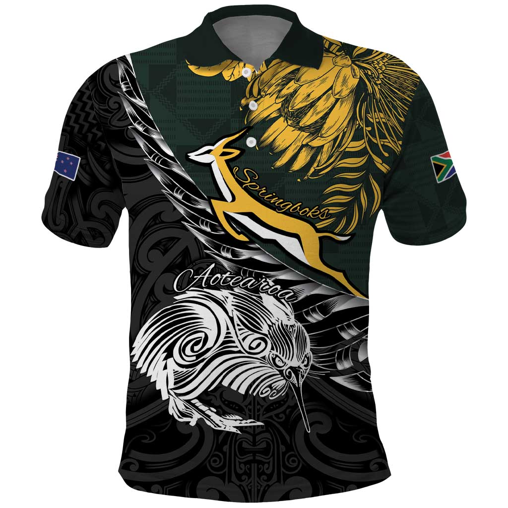 New Zealand and South Africa Rugby Personalised Polo Shirt Maori Kiwi With Springboks