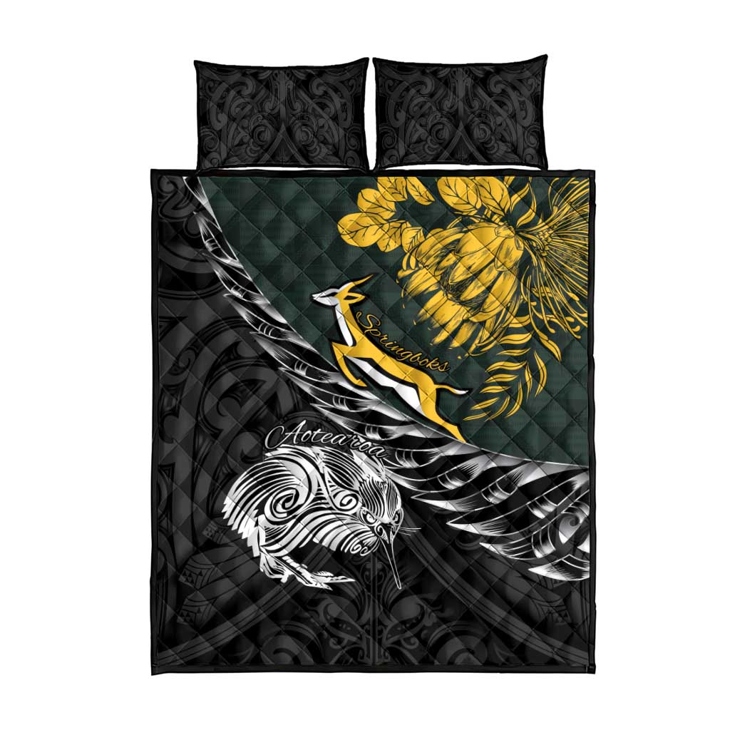 New Zealand and South Africa Rugby Quilt Bed Set Maori Kiwi With Springboks