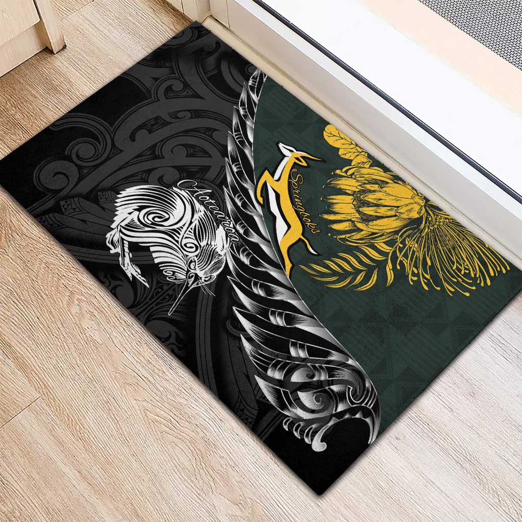New Zealand and South Africa Rugby Rubber Doormat Maori Kiwi With Springboks LT15 - Polynesian Pride
