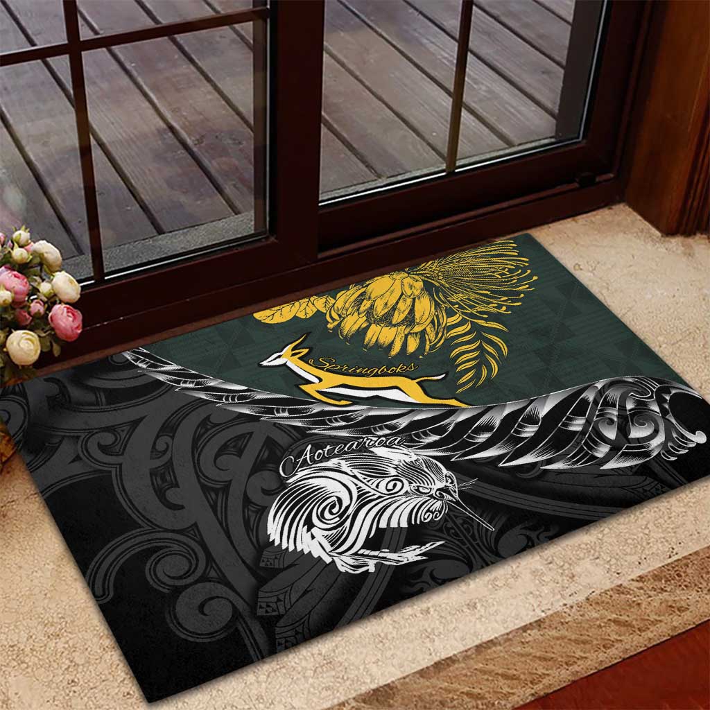 New Zealand and South Africa Rugby Rubber Doormat Maori Kiwi With Springboks LT15 - Polynesian Pride