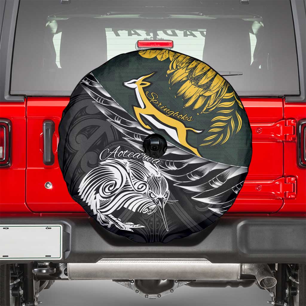 New Zealand and South Africa Rugby Spare Tire Cover Maori Kiwi With Springboks