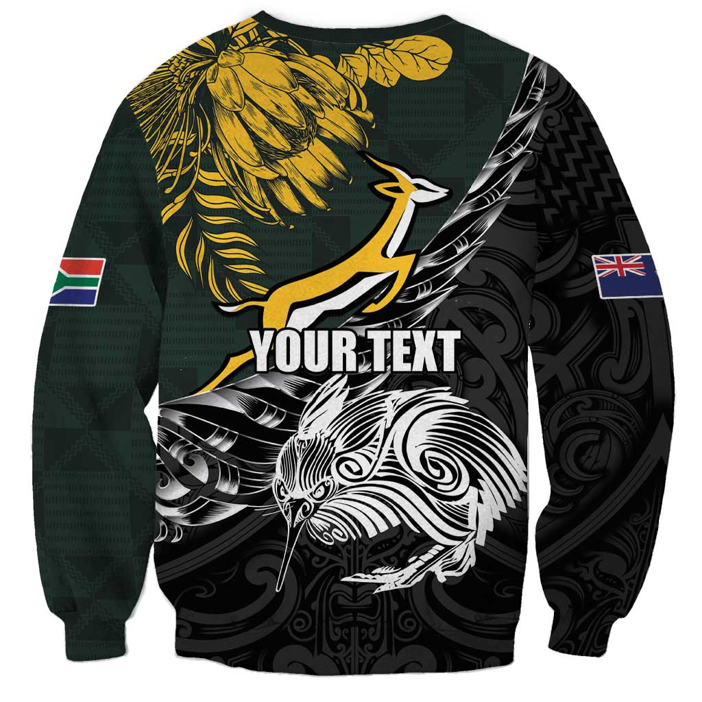 New Zealand and South Africa Rugby Personalised Sweatshirt Maori Kiwi With Springboks LT15 - Polynesian Pride