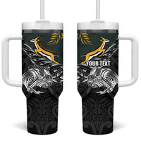 New Zealand and South Africa Rugby Personalised Tumbler With Handle Maori Kiwi With Springboks LT15 One Size: 40 oz Black - Polynesian Pride