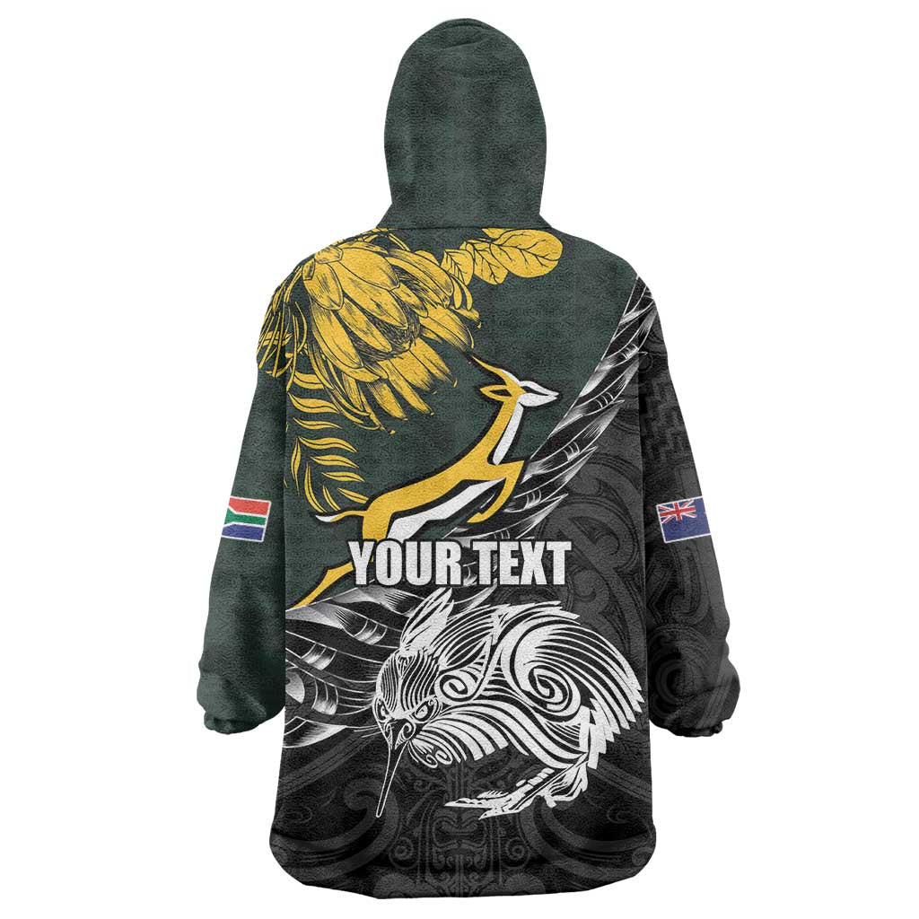 New Zealand and South Africa Rugby Personalised Wearable Blanket Hoodie Maori Kiwi With Springboks