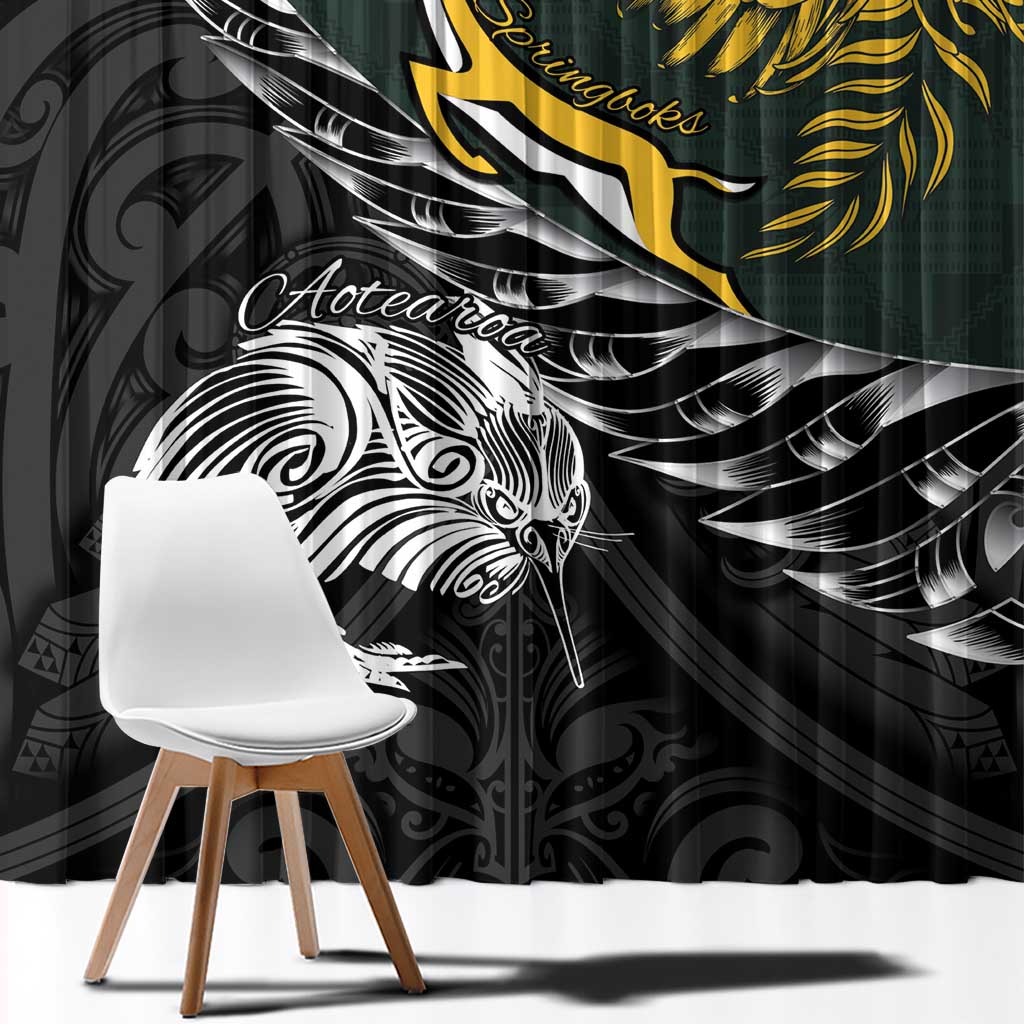 New Zealand and South Africa Rugby Window Curtain Maori Kiwi With Springboks LT15 - Polynesian Pride