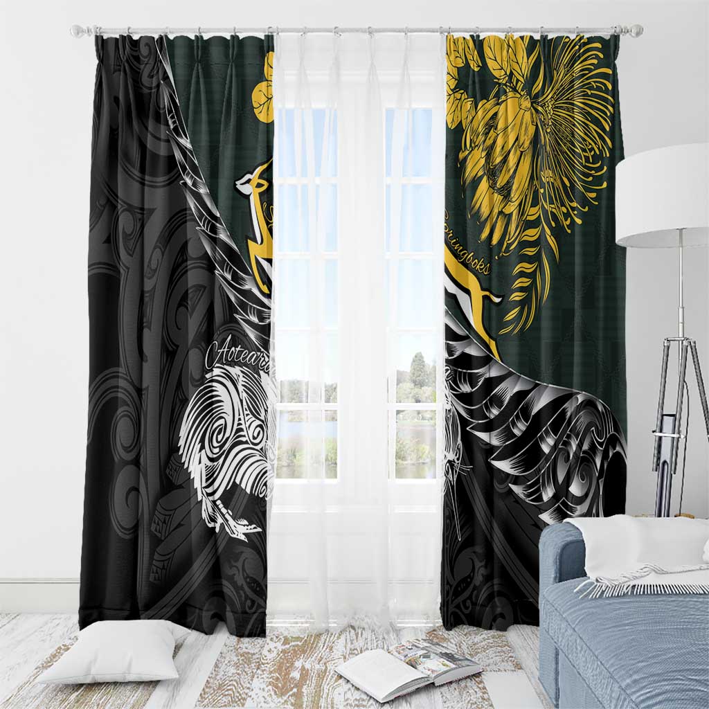 New Zealand and South Africa Rugby Window Curtain Maori Kiwi With Springboks LT15 - Polynesian Pride